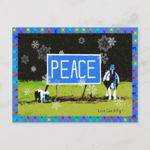 Feiertags-Postkarte mit Kuh und Schwein Feiertagspostkarte