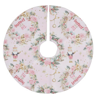 Feiertags-Rosa-Froher Nussknacker-Beaux-Individual Polyester Weihnachtsbaumdecke