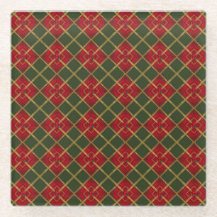 Feiertags Rot, Grün und Gold Glitter Geometrisch Glasuntersetzer