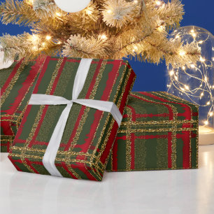 Feiertags-Rot, Grün und Gold Glitter-Weihnachts-Ta Geschenkpapier