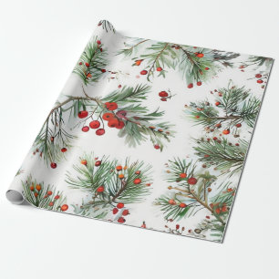 Feiertags-Rotkiefer- und Beeren-Design Geschenkpapier