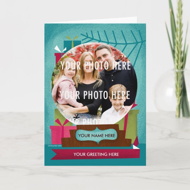 Feiertags-Schnee-Kugel:  Eine kundenspezifische Feiertagskarte (Vorderseite)