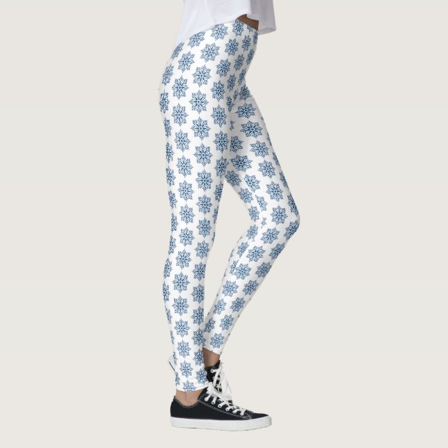 Feiertags-Schneeflocken-Karomuster Blaue Leggings (Rechts)