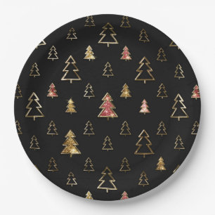 Feiertags-Schwarz-Gold-Kunststoff-Weihnachtsbäume Pappteller