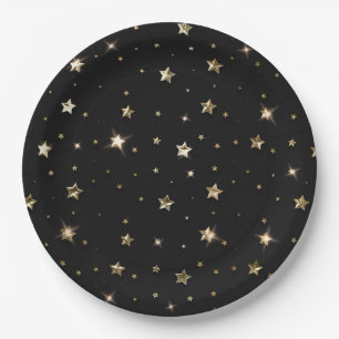Feiertags-Schwarz und Gold-Faux-Metal-Weihnachtsst Pappteller