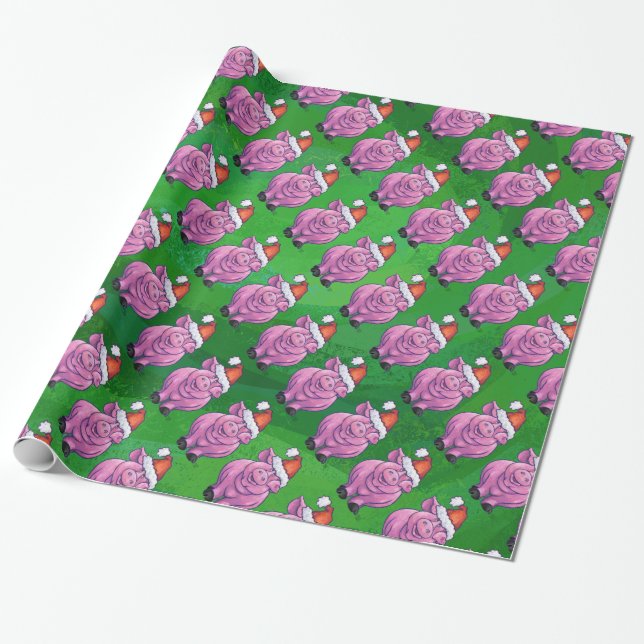 Feiertags-Schwein im Weihnachtsmannmütze-Muster Geschenkpapier (Ungerollt)