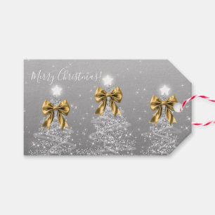 Feiertags-Silber-Weihnachtsbäume Goldene Schleifen Geschenkanhänger
