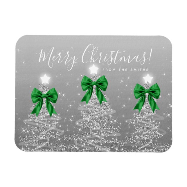 Feiertags-Silber-Weihnachtsbäume Gruß Grün  Magnet (Horizontal)