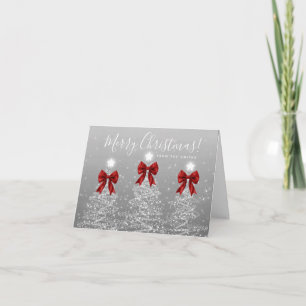 Feiertags-Silber-Weihnachtsbäume Grußkarte Rot Feiertagskarte