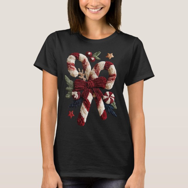 Feiertags-Spaß - Zuckerstangen Faux-Garn T-Shirt (Vorderseite)