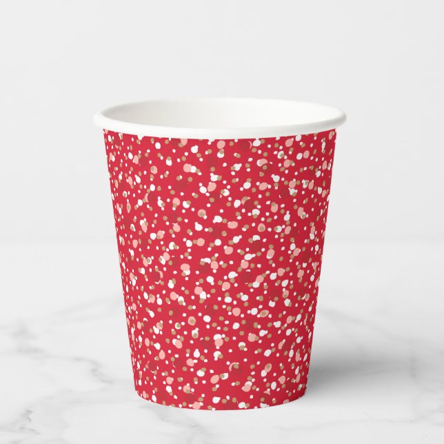 Feiertags-Sprinkles roter Papierteller Pappbecher (Vorderseite)