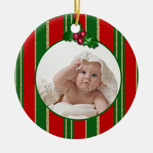Feiertags-Streifen Keramik Ornament (Vorne)
