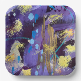 Feiertags Violett, Blau und Gold Abstrakt Kunst Pappteller