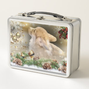 Feiertags-Walisercorgi-Welpe Metall Lunch Box