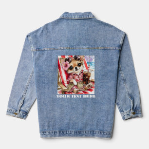 Feiertags weiblicher Chihuahua Strand Entspannung Jeansjacke