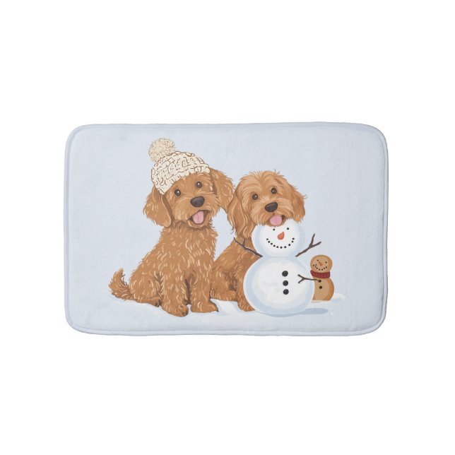 Feiertags-Winter-Goldendoodle-Hund-Schneemann Badematte (Vorderseite)