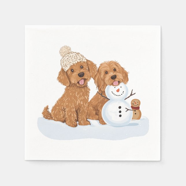 Feiertags-Winter-Goldendoodle-Hund-Schneemann Serviette (Vorderseite)