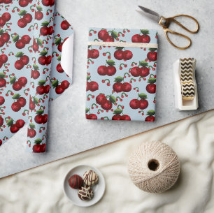 Feiertags-Winter-Kirschen-Geschenkpapier – Eisblau Geschenkpapier
