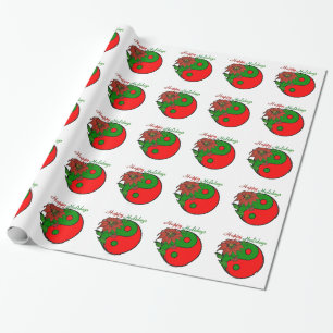 Feiertags Yin Yang Poinsettie Grün Rot Geschenkpapier