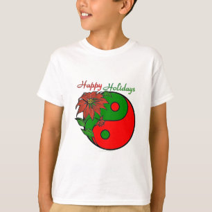 Feiertags Yin Yang Poinsettie Grün Rot T-Shirt