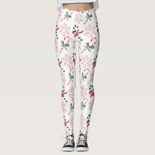 Feiertags-Zuckerstangen u. Schneeflocken, auf Wei Leggings