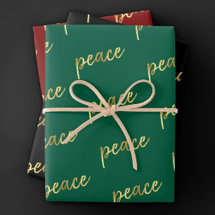 Feiertagsfrieden   Imitate Gold Foil Calligrafy Bl Geschenkpapier Set