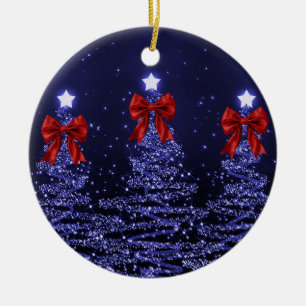 Feiertagsgruß Navy Blau Weihnachtsbäume Rot Keramik Ornament