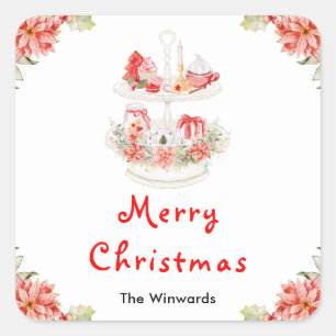 Feiertagskekse und Kakaorot Frohe Weihnachten Quadratischer Aufkleber