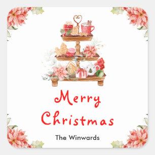 Feiertagskekse und Kakaorot Frohe Weihnachten Quadratischer Aufkleber