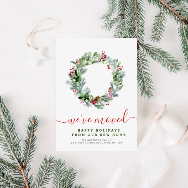 Feiertagskreath Moving New Zuhause Ankündigung Postkarte (Von Creator hochgeladen)