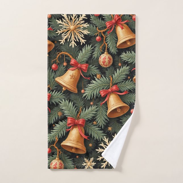 Feiertagsmuster, Weihnachtsglocken mit Schneeflock Handtuch (Handtuch)