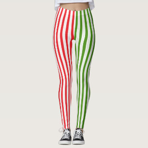 Feiertagsrot und Elfengrün Candy Stripe Gestreift Leggings