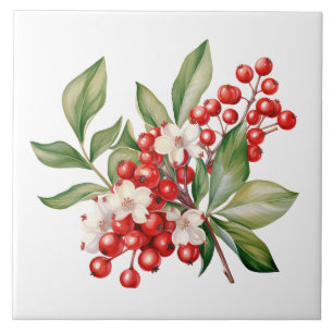 Feiertagsrote-Beeren-Blumen-Keramikfliese Fliese