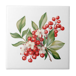 Feiertagsrote-Beeren-Blumen-Keramikfliese Fliese