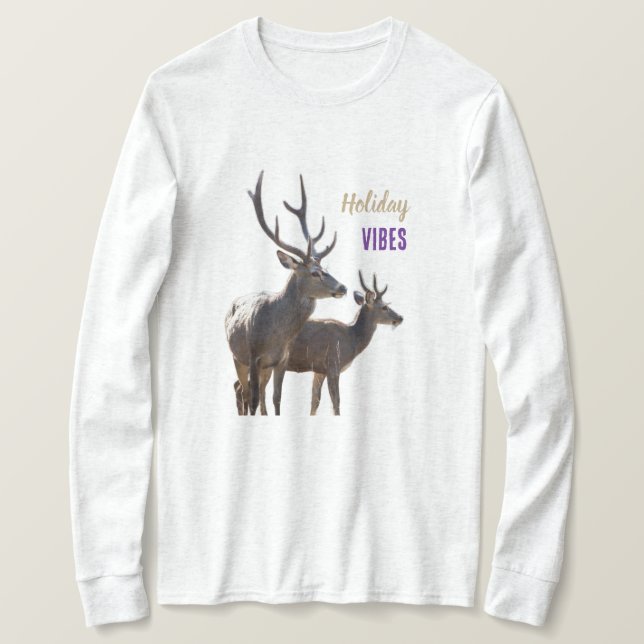 Feiertagsstimmung Hirsche Langarm Oberteil T-Shirt (Design vorne)