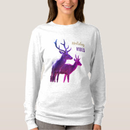 Feiertagsstimmung Hirsche Langarm Oberteil T-Shirt