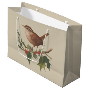 Feiertagsvogel Zaunkönig auf Stechpalmenzweig Weih Große Geschenktüte