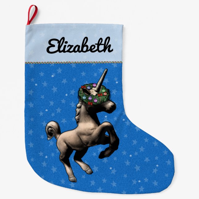 "Feiertagunicorn-" WeihnachtsStrumpf (blau) Großer Weihnachtsstrumpf (Vorderseite)
