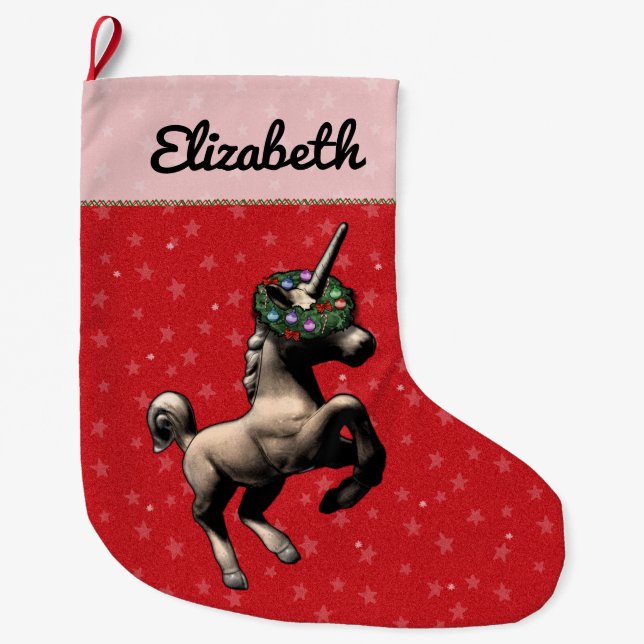 "Feiertagunicorn-" WeihnachtsStrumpf (rot) Großer Weihnachtsstrumpf (Vorderseite)