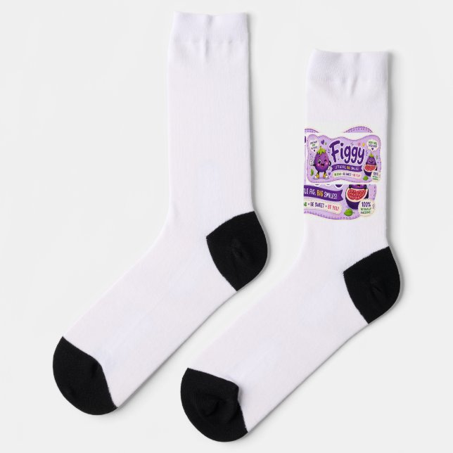 Feigen-Sprüche bestickt. Kleine Feige,  Socken (Linkes Detail)