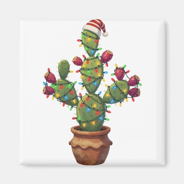 Feigenkaktus mit hellen farbenfrohen Weihnachten Magnet (Vorne)