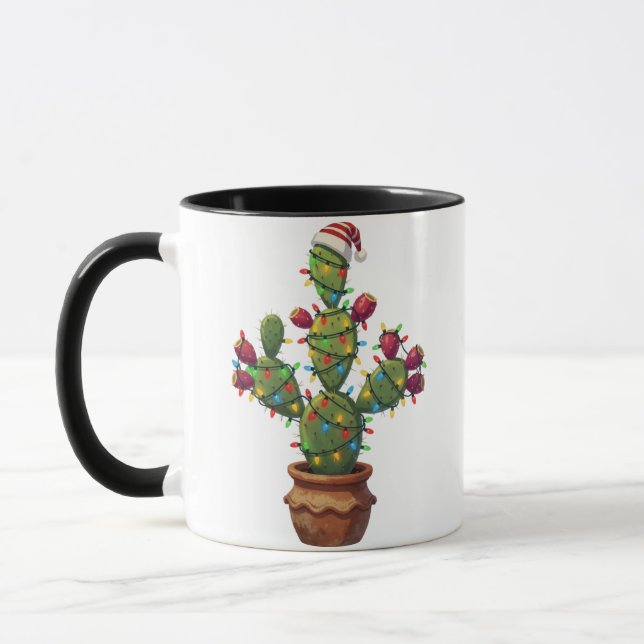 Feigenkaktus mit hellen farbenfrohen Weihnachten Tasse (Links)