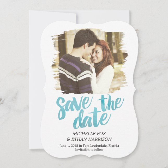 Fein Enthüllte Save The Date Karte Türkis (Vorderseite)