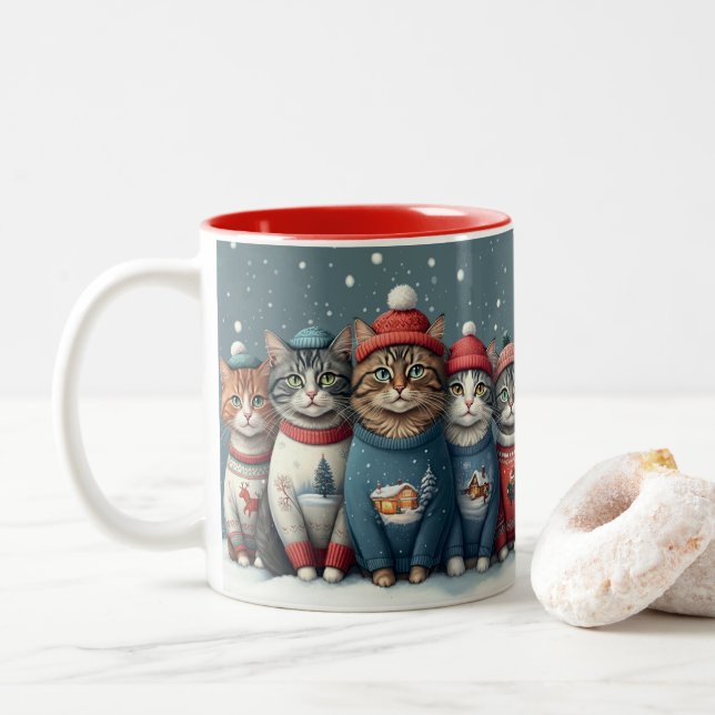 Fein gefeierte Katzen Zweitone-Tasse Zweifarbige Tasse (Mit Donut)