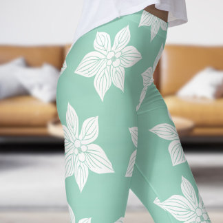Fein grünes Aquamarines Blumenmuster Leggings