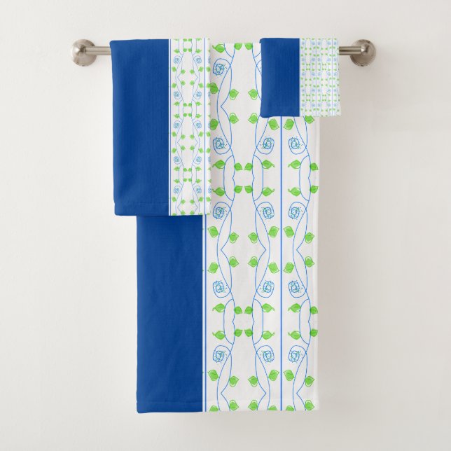 Fein grünes Muster mit blauem Blau Badhandtuch Set (Insitu)