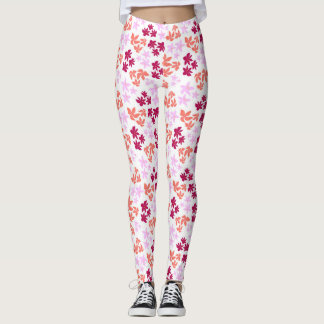Fein rotes und rosa Blumenmuster auf Weiß Leggings