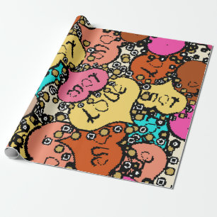 Fein Vintages Muster mit winziger Orange, Schwarz Geschenkpapier