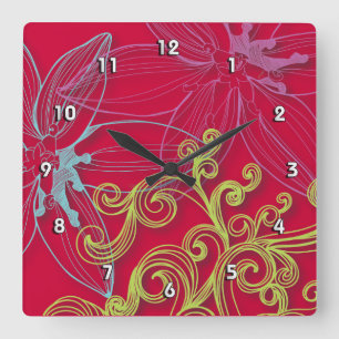 Feine Blume Cool Cute Mädchenhaft Retro Floral Quadratische Wanduhr