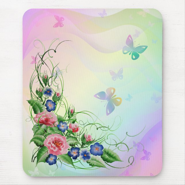 Feine Blumen und Schmetterlinge Mousepad (Vorne)